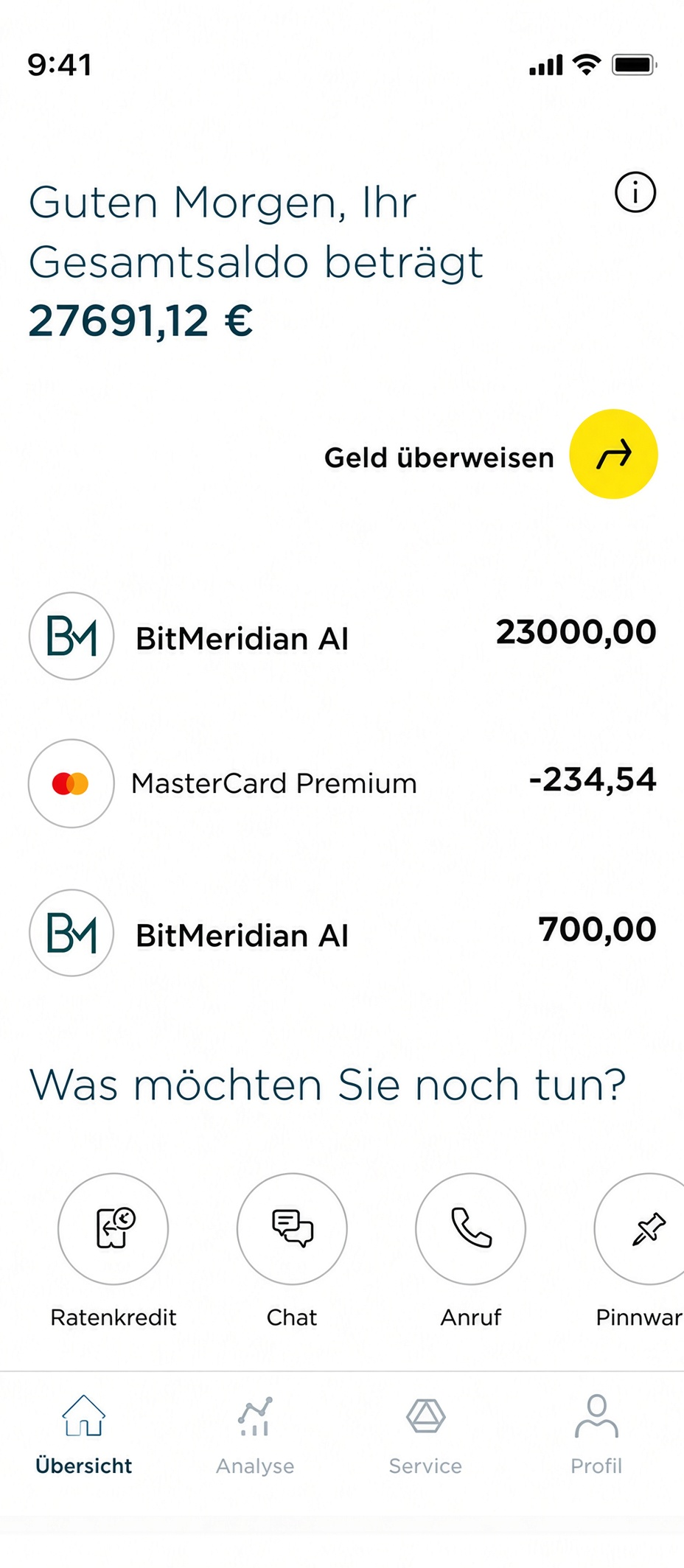 Banking app screenshot