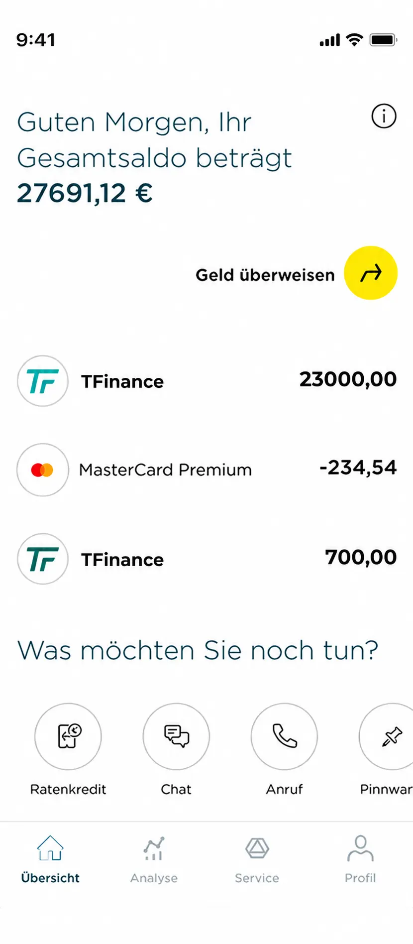 Banking app screenshot